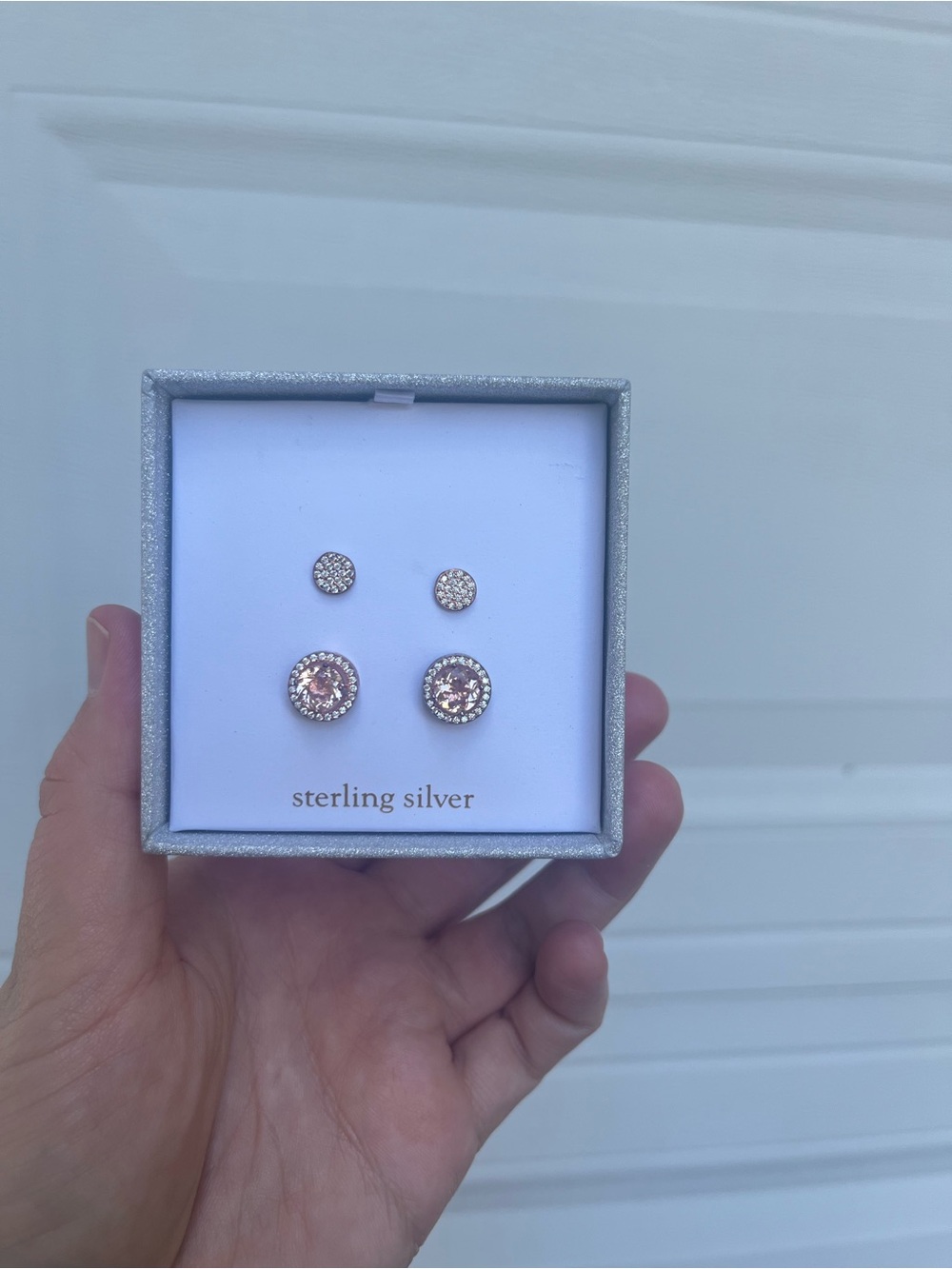 Sterling Silver Pink Halo Stud Earring Set